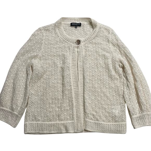 Jones New York Wool Mohair Blend Cardigan Sweater Womens Large Open Knit Ivory - Picture 1 of 10